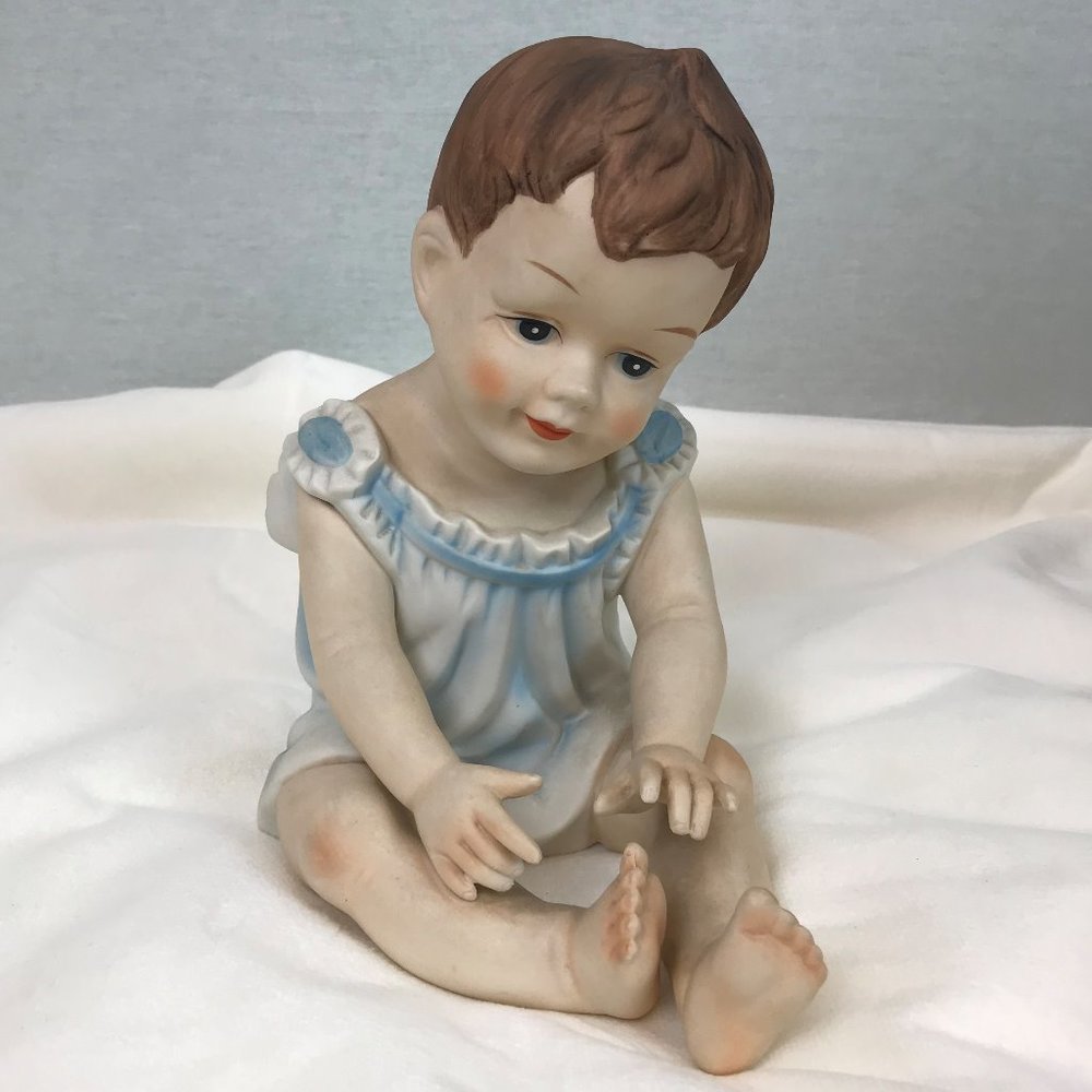 Vintage Sitting Girl Ceramic Piano Baby, 8.5" High